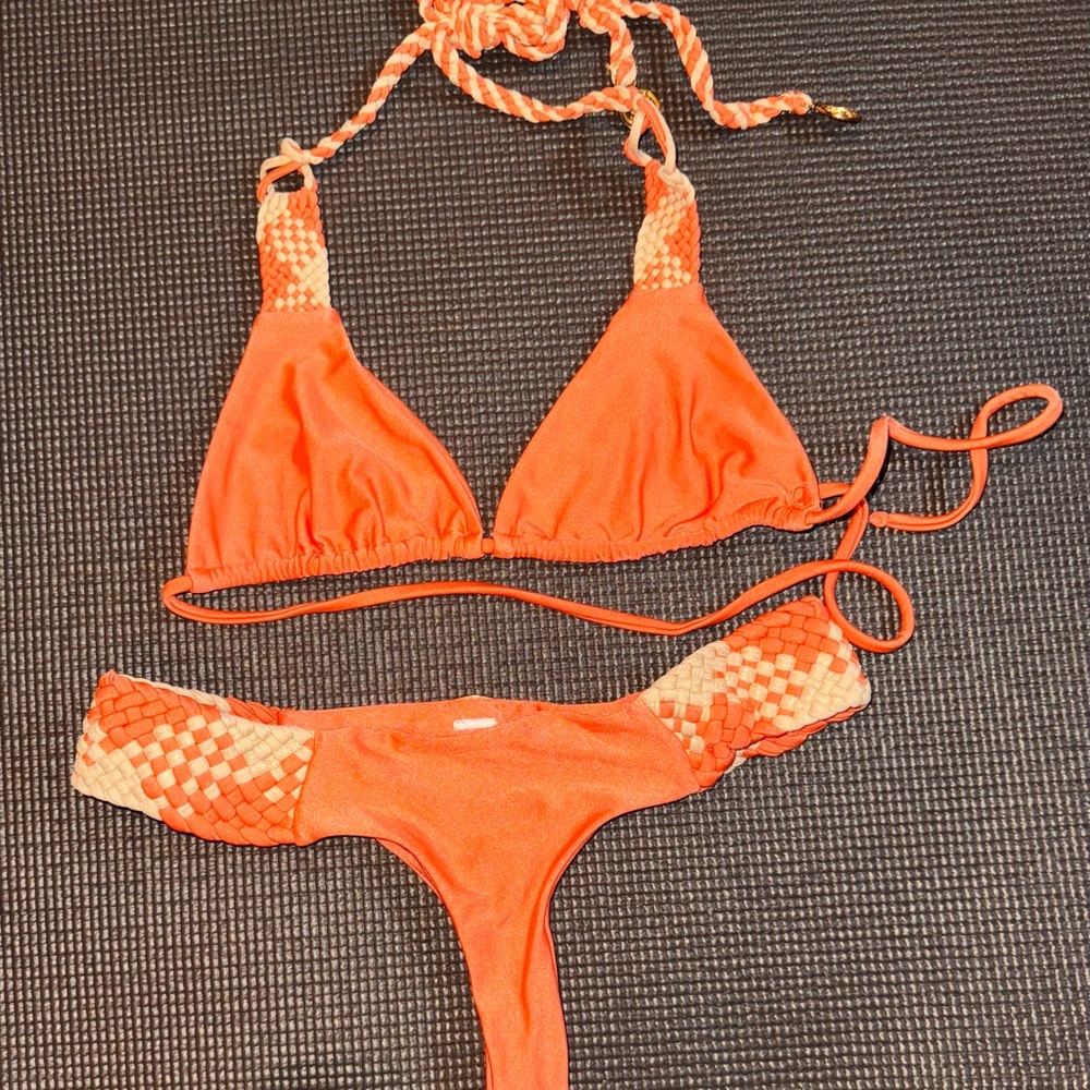 Luli Fama Peach Bikini Set with Triangle Top and Thong Bottom